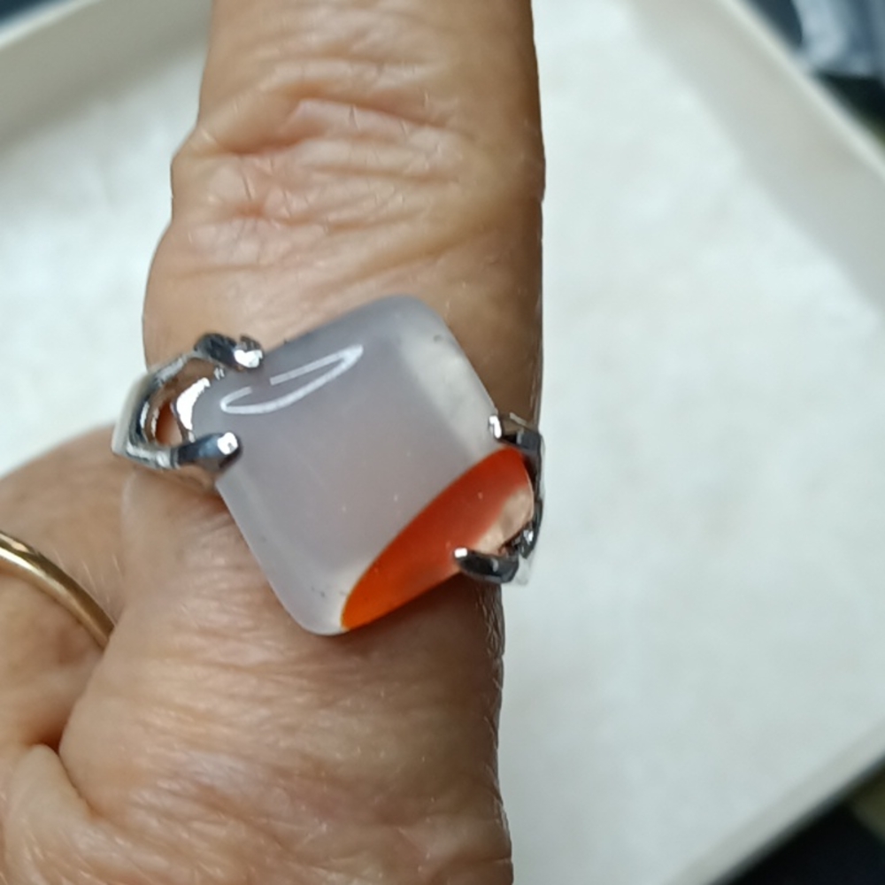 Natural polished stone ring quartz  9 1/2